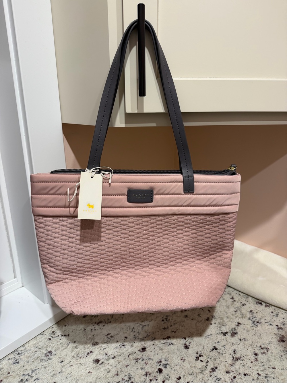 RADLEY LONDON Pink Quilted Shoulder Tote with Dark Handles